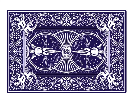 A detailed, HD desktop wallpaper featuring a decorative playing card design, showcasing intricate patterns and figures against a deep blue background.