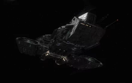 HD PC desktop wallpaper featuring a detailed spaceship from the TV show Stargate SG-1 against a black starry background.
