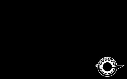 Minimalist black HD PC desktop wallpaper featuring the Steins;Gate anime logo in white at the bottom right corner.