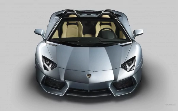 A sleek silver Lamborghini Aventador LP 700-4 displayed from an overhead view, showcasing its luxurious design and powerful presence. An enticing HD desktop wallpaper for car enthusiasts.