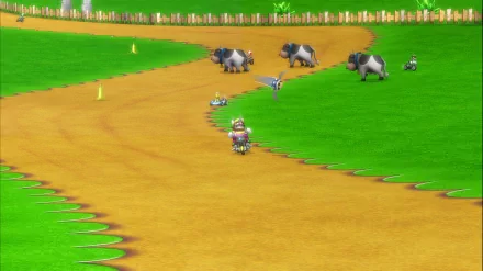 HD desktop wallpaper of Mario Kart Wii with racers navigating around a curve with spectators and grassy scenery.