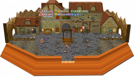 HD wallpaper of a scene from Paper Mario: The Thousand-Year Door, showcasing the game's distinctive visual style.