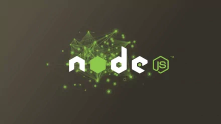 HD desktop wallpaper featuring the Node.js logo with green geometric and network-inspired tech elements on a dark background.