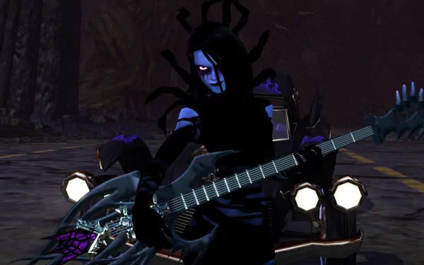 HD wallpaper from Brutal Legend game featuring a character with a guitar and a dark, moody backdrop.