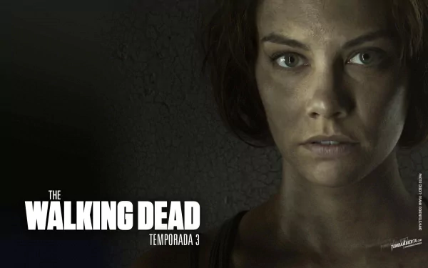 Maggie Greene, portrayed by Lauren Cohan, features prominently in this HD desktop wallpaper from the TV show The Walking Dead, Season 3, showcasing her intense expression.