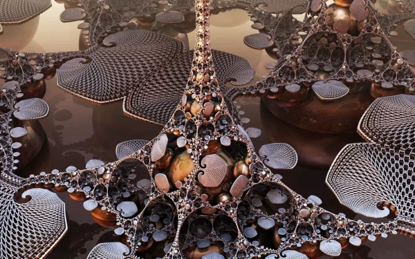 A detailed 3D artistic fractal design featuring complex, organic shapes and textures in a high-definition PC desktop wallpaper and background.