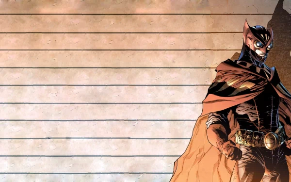 HD PC desktop wallpaper featuring Nite Owl from the comic Watchmen standing against a wooden plank background with his cape flowing.