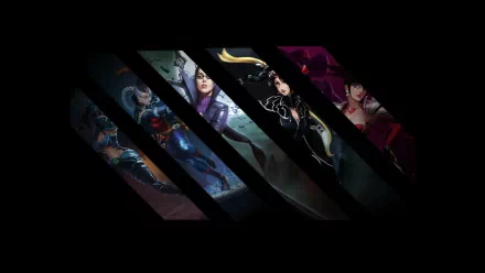 HD PC desktop wallpaper featuring Vayne and other characters from the video game League of Legends in a dynamic, dark-themed design.