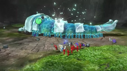 HD wallpaper from Pikmin 3 featuring a player and red Pikmin battling a giant translucent creature.