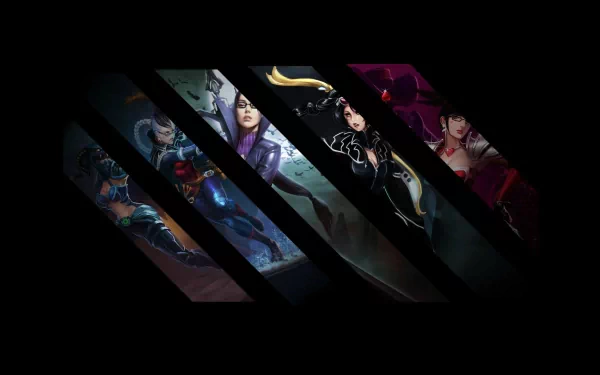 HD PC desktop wallpaper featuring Vayne and other characters from the video game League of Legends in a dynamic, dark-themed design.