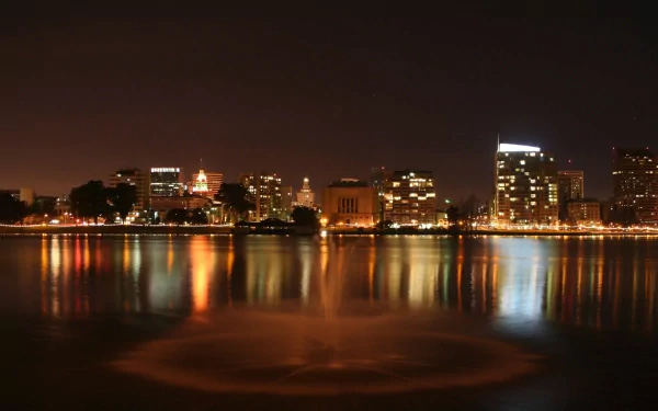 fountain night city California man made Oakland HD Desktop Wallpaper | Background Image