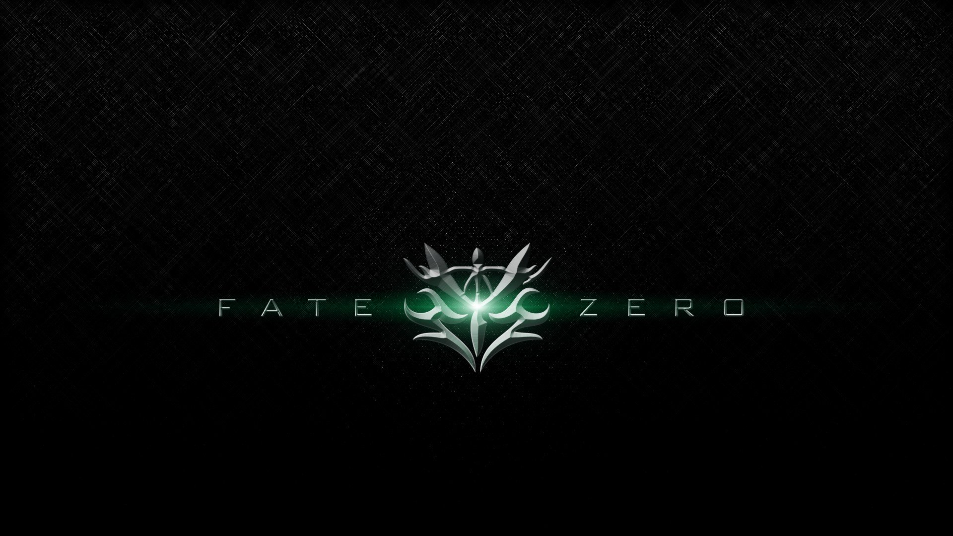 Fate/Zero anime HD PC desktop wallpaper: glowing green emblem and title centered on a textured black background.