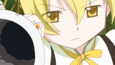 Close-up of Mami Tomoe from Puella Magi Madoka Magica, anime HD PC desktop wallpaper/background showing her determined gaze and musket.