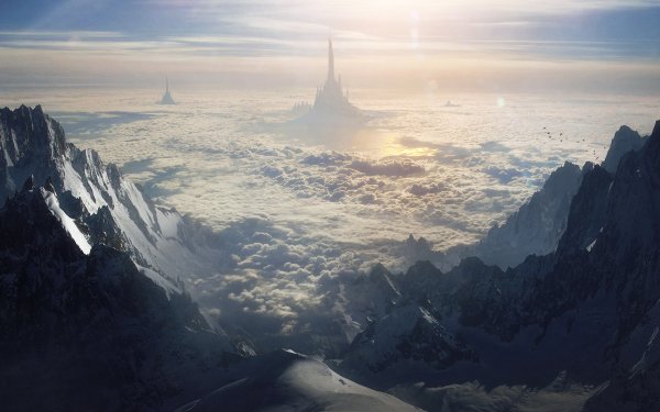 Fantasy Castle Castles Nature Landscape City Mountain Ocean Moon Sun Sunset Sunlight HDR Ice Scientific HD Wallpaper | Background Image
