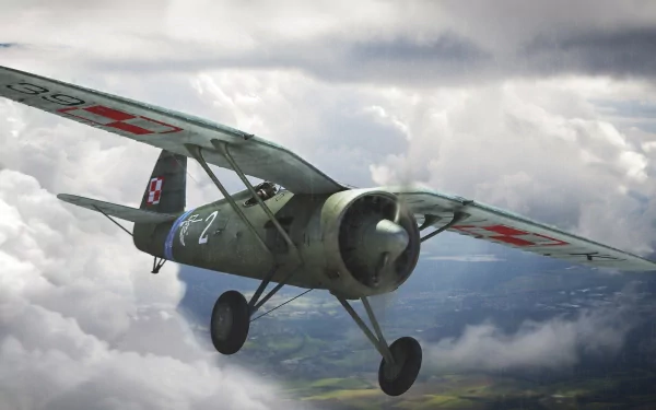 4K Ultra HD desktop wallpaper showing a vintage military aircraft flying above the clouds with a dramatic sky in the background.