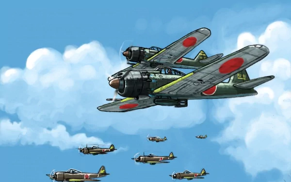 HD PC desktop wallpaper featuring a formation of military aircraft flying through a partly cloudy sky.