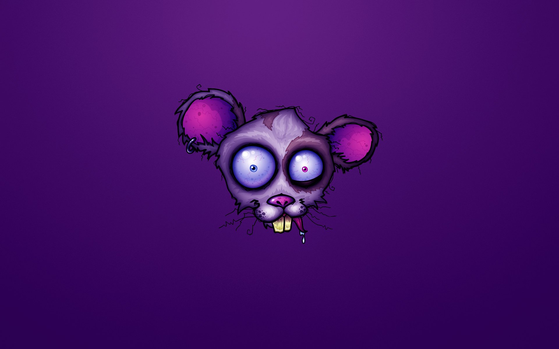 HD artistic wallpaper featuring a whimsical, wide-eyed purple rat head against a deep purple background, designed for PC desktop display.