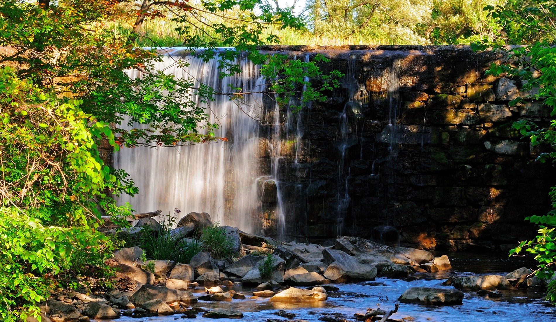 Serene Waterfall in Lush Nature - HD Wallpaper | 1900x1100 | Wallpaper ...