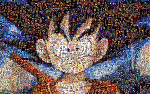 HD desktop wallpaper featuring Gohan from Dragon Ball Z. The image is a mosaic composed of numerous smaller images, creating a detailed background with Gohan's face as the focal point.