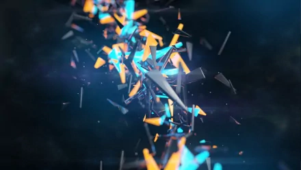 HD desktop wallpaper featuring a cool explosion of vibrant blue and orange shards against a dark background.