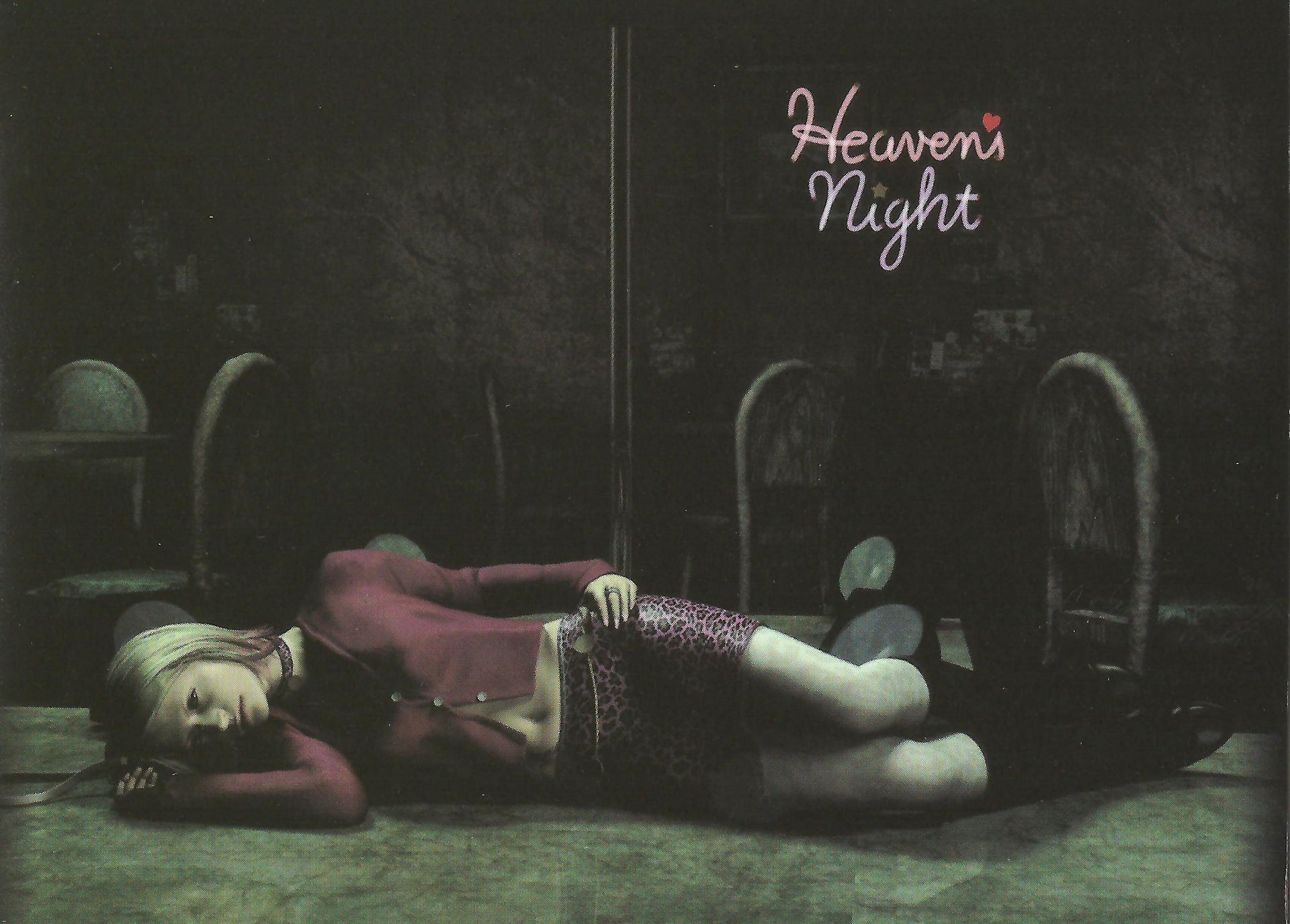 HD PC desktop wallpaper featuring a haunting scene from the video game Silent Hill 2, titled Heaven's Night, with a character lying on the ground amidst dark, eerie surroundings.