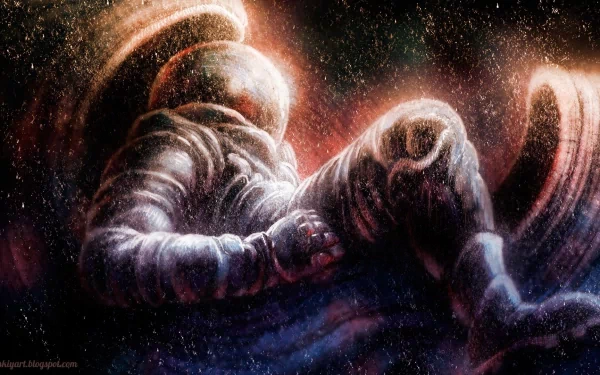 A captivating sci-fi scene featuring an astronaut floating through a vibrant, cosmic backdrop. This HD desktop wallpaper exudes a sense of adventure and mystery in space.