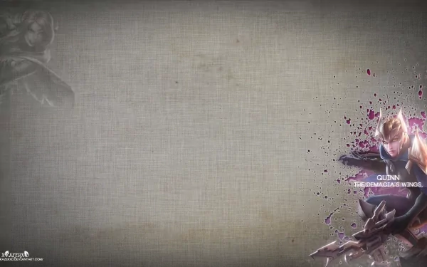 HD PC desktop wallpaper featuring Quinn from the video game League of Legends with a textured background and dynamic character art on the right side.