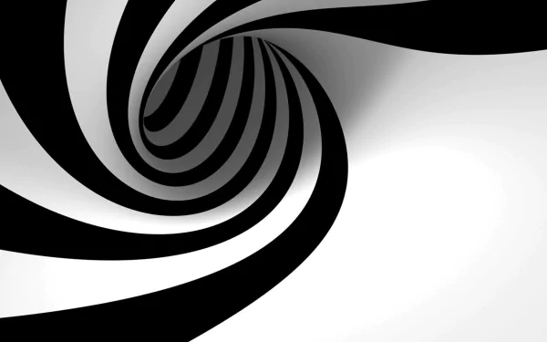 Abstract CGI 3D image with swirling black and white patterns, creating a tunnel effect. HD desktop wallpaper and background.