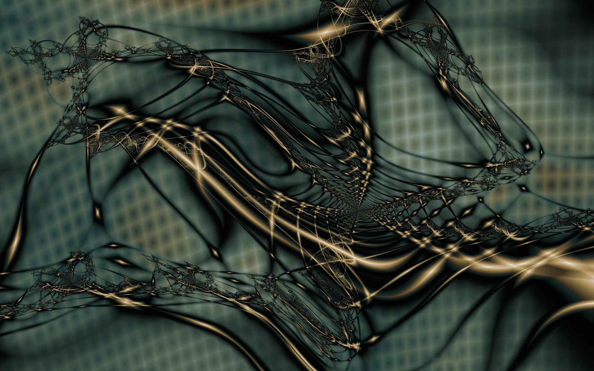An abstract 3D design featuring intricate, flowing patterns in dark tones, creating a visually striking HD wallpaper for PC desktops.