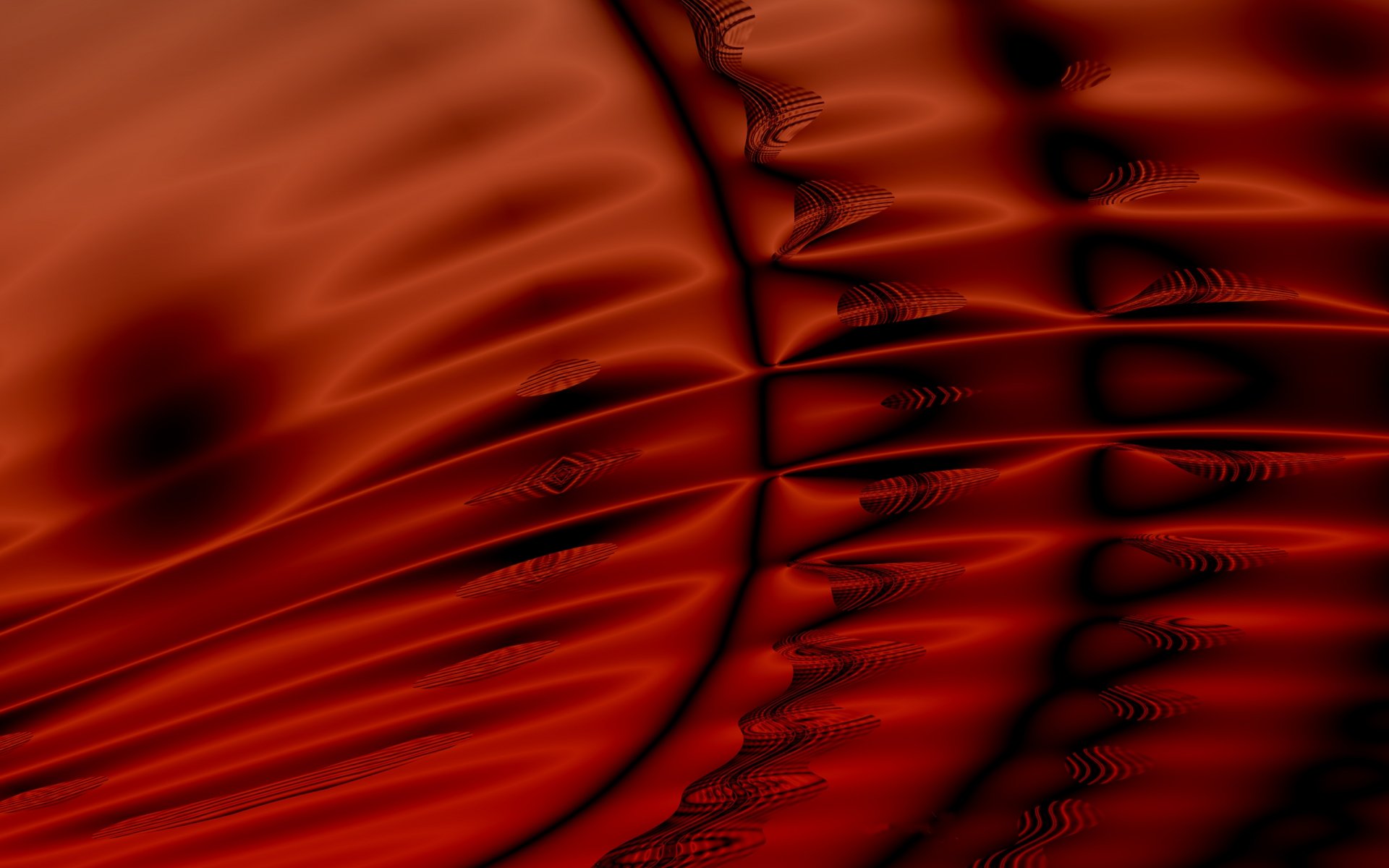 Abstract 3D design with smooth, flowing red textures and intricate patterns, presented as an HD PC desktop wallpaper and background.