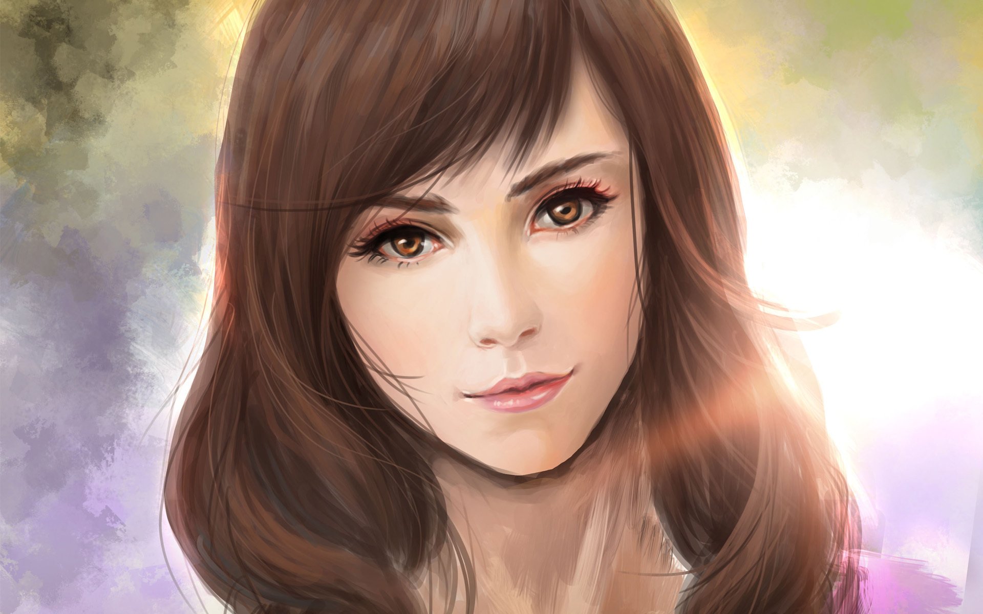 Artistic HD desktop wallpaper featuring a close-up portrait of a woman with soft lighting and warm, natural tones.
