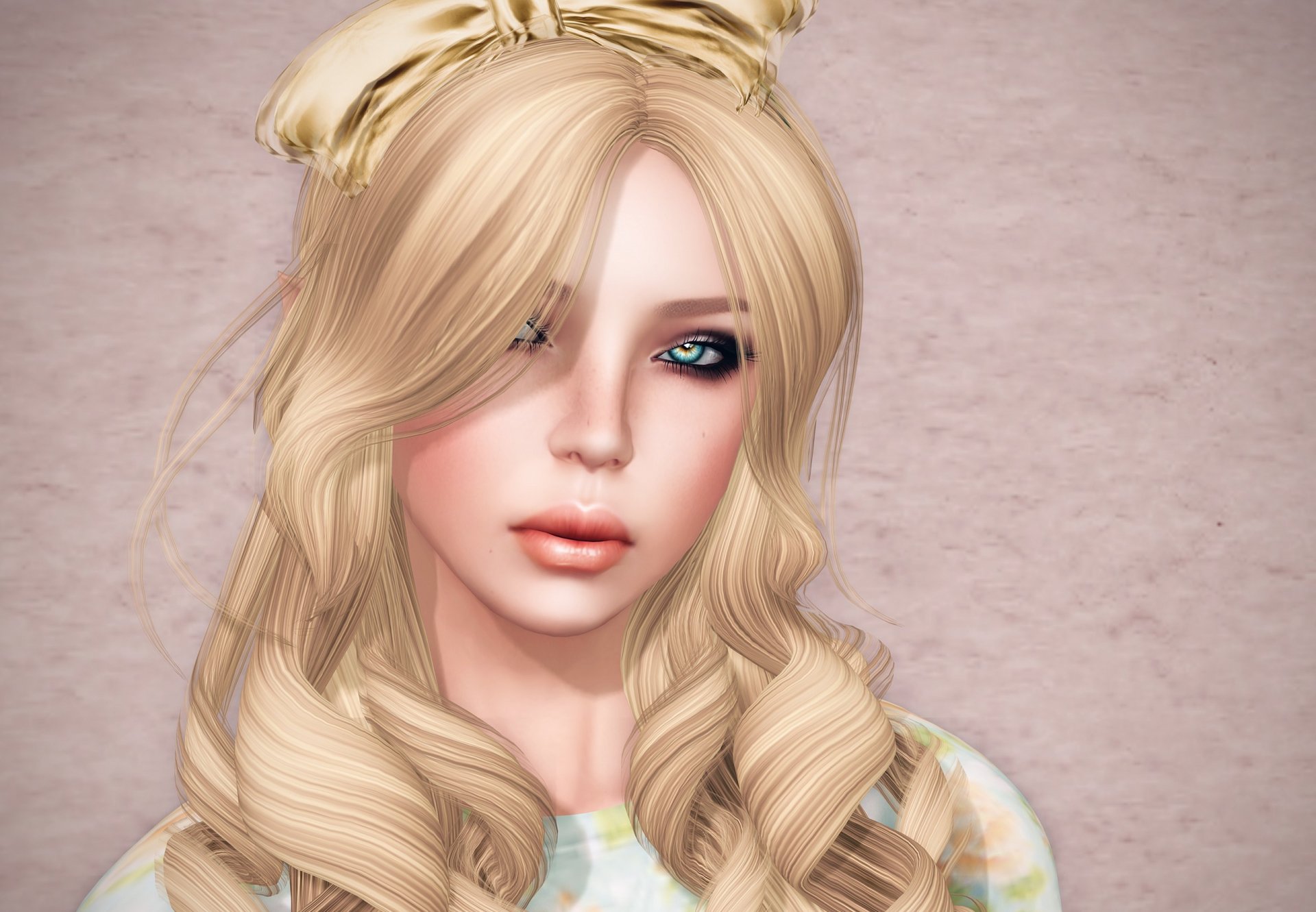 Artistic HD desktop wallpaper featuring a close-up portrait of a blonde woman with soft waves and a neutral background.