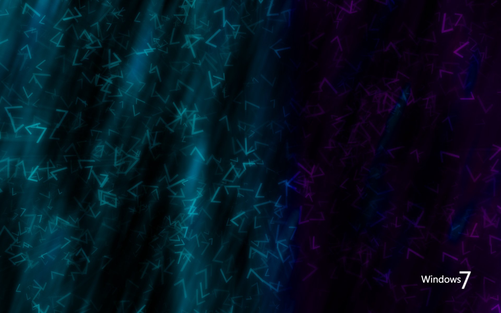 HD PC desktop wallpaper featuring abstract blue and purple light patterns with the Windows 7 logo in the bottom right corner, highlighting technology themes.