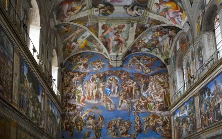 HD PC desktop wallpaper featuring the vibrant and detailed religious frescoes of the Sistine Chapel ceiling and walls.