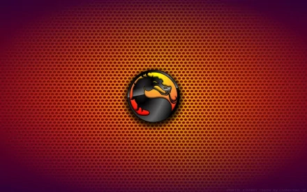 HD PC desktop wallpaper featuring the iconic Mortal Kombat dragon logo centered on a red and orange textured background.