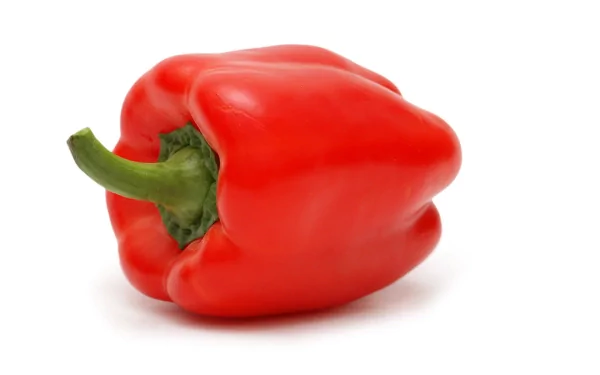 HD desktop wallpaper featuring a vibrant red bell pepper on a white background, highlighting the fresh and crisp texture of the vegetable.