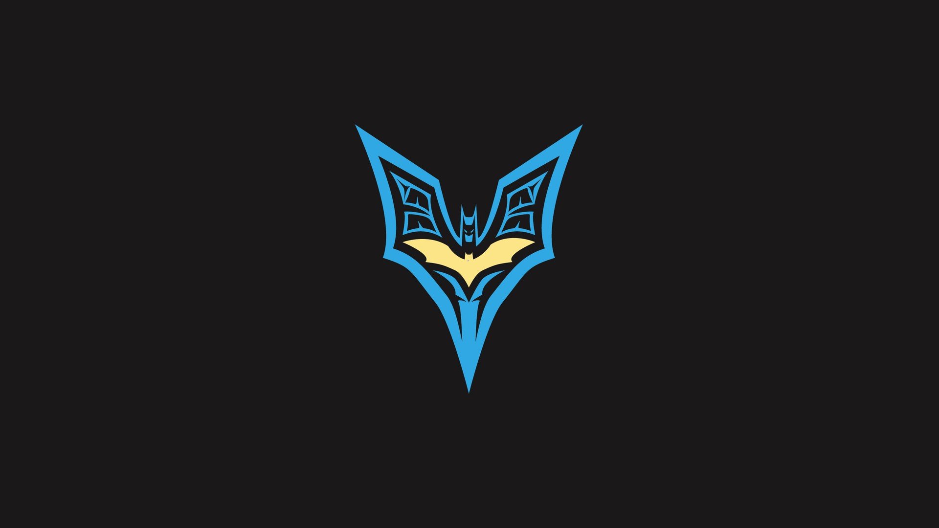 A striking HD wallpaper featuring the Batman symbol in blue and yellow against a black background, capturing the essence of the iconic comic character.