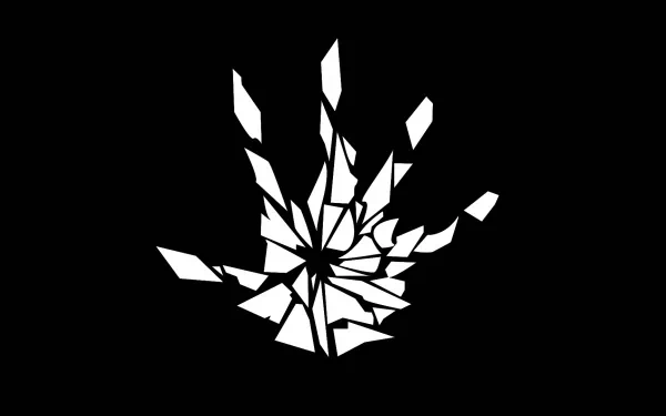 HD PC desktop wallpaper: white shattered-crystal emblem forming a hand-like shape on a black background, with a video game frostbite theme.