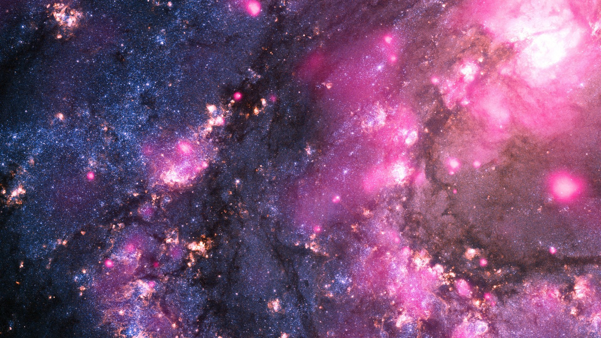 Vivid HD PC desktop wallpaper showcasing a vibrant nebula in deep space, blending Sci-Fi elements with glowing pink and purple cosmic clouds and star clusters.