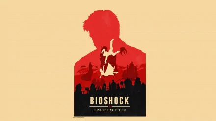 HD wallpaper of BioShock Infinite featuring a silhouette of Booker with a backdrop of Columbia and the game's logo.