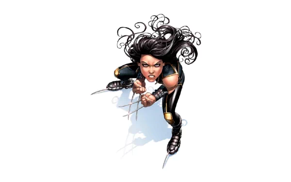 HD PC desktop wallpaper of Laura Kinney as X-23 from the X-Men comics, depicted mid-action with her claws extended.