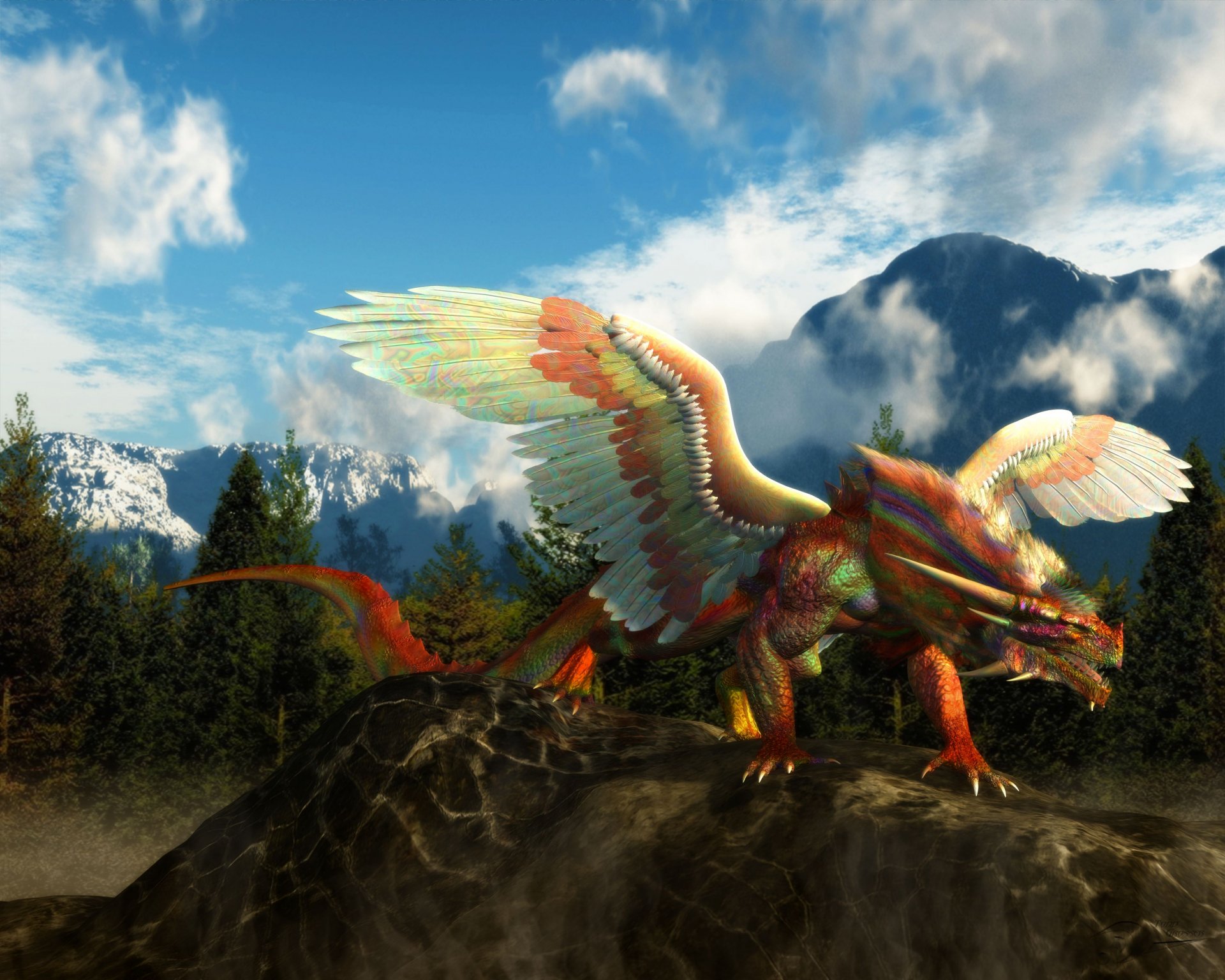 Rainbow Dragon Full HD Wallpaper and Background Image | 3555x2844 | ID