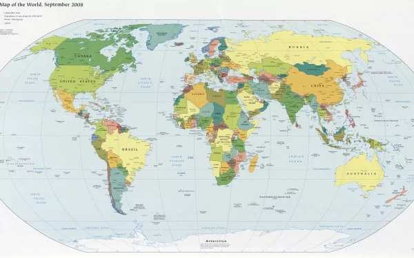 A detailed world map from September 2006, showcasing countries in various colors, presented as a high-definition desktop wallpaper and background.