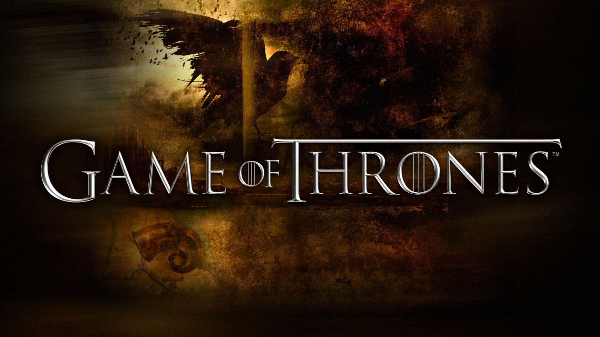 HD wallpaper featuring the iconic logo of the TV show Game of Thrones, set against a dark, atmospheric background with a mysterious crow silhouette.