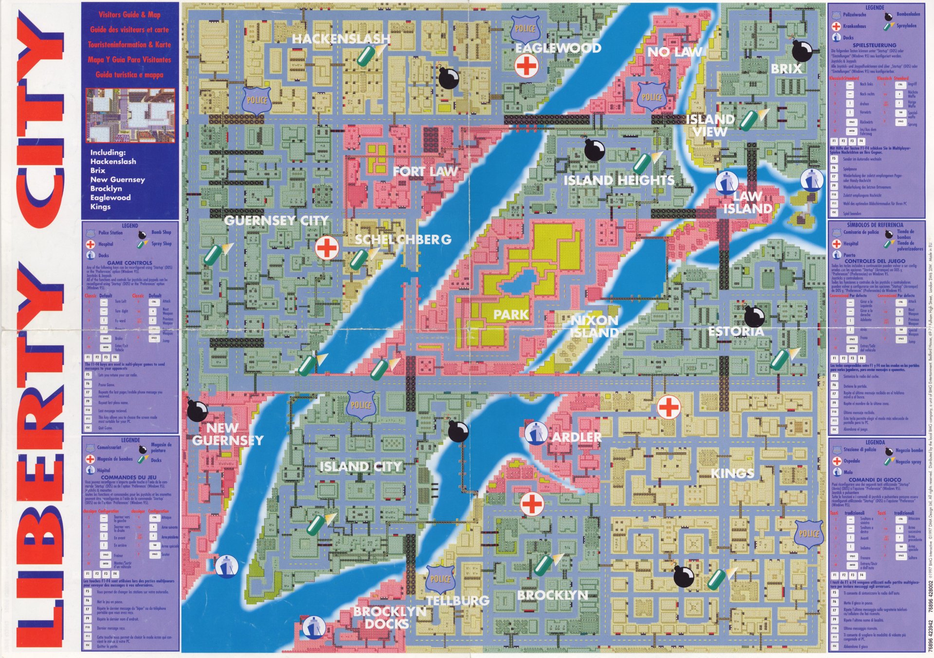 4K Ultra HD PC desktop wallpaper and background: Grand Theft Auto video game map of Liberty City, showing vibrant islands, streets, parks and location icons.