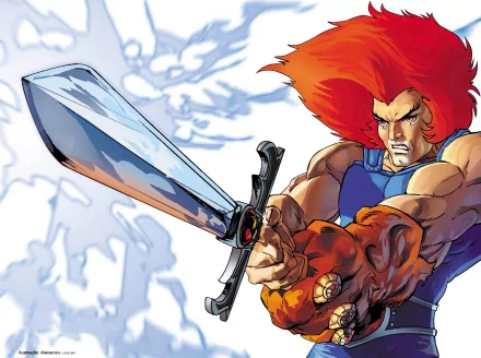 HD wallpaper featuring Lion-O from the 1985 TV show Thundercats, wielding his sword with determination against a dynamic background.