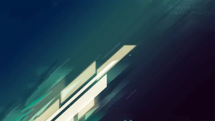 A cool HD desktop wallpaper featuring abstract geometric shapes with a smooth gradient of blue and green tones.