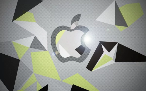 HD PC desktop wallpaper featuring a geometric abstract design with the Apple Inc. logo in the center, blending technology and modern digital art.