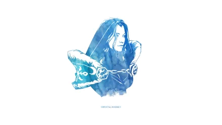 HD PC desktop wallpaper featuring a stylized blue watercolor illustration of Crystal Maiden from the video game DotA 2.