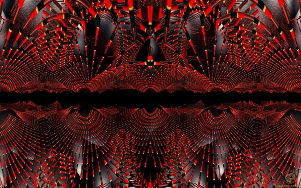 A striking abstract 3D design featuring intricate patterns in bold red and black, creating a visually captivating HD wallpaper for your desktop background.